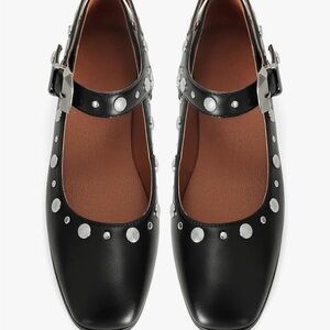 Studded Mary Jane Flats - Black